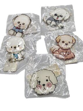 Comic Dogs 5 Pin Brooch Assorted Breeds K-9s Plastic Small 1.5"  #6